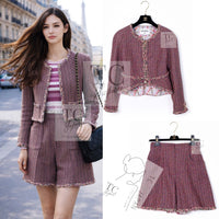 CHANEL 19PS Pink Metallic Tweed Jacket & Pants Set Up Pearl Logo Buttons 34 36 シャネル ピンク メタリック ツイード ジャケット パンツ セットアップ パール ロゴボタン 即発