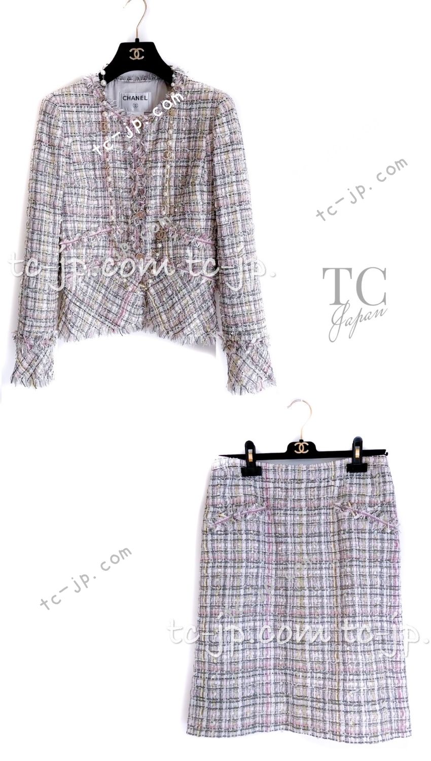 CHANEL 05S Pink Pastel Lesage Tweed Jacket Skirt Suit 38 シャネル ピンク パステル ルサージュ ツイード ジャケット スカート スーツ 即発