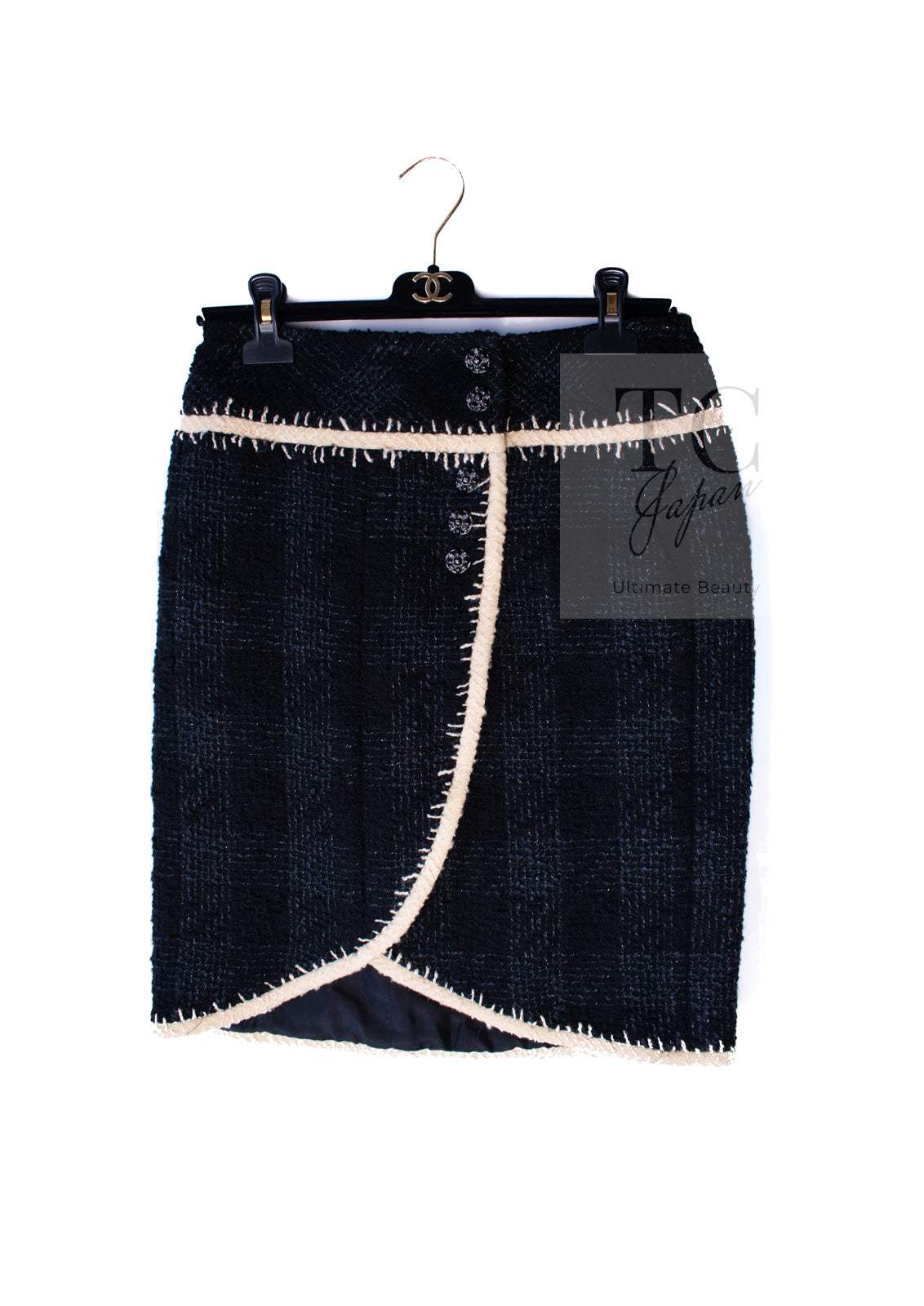 CHANEL 06PF Black Ivory Trim Boucle Wool Tweed Jacket Skirt Suit 38 シャネル ブラック アイボリー トリミング ブークレ ウール ツイード ジャケット スカート スーツ 即発