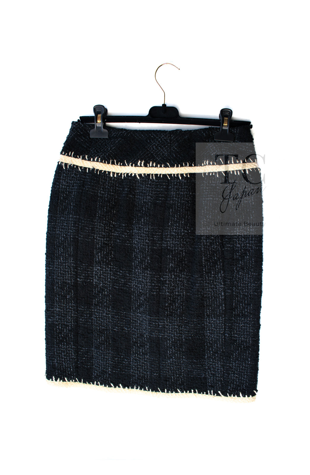 CHANEL 06PF Black Ivory Trim Boucle Wool Tweed Jacket Skirt Suit 38 シャネル ブラック アイボリー トリミング ブークレ ウール ツイード ジャケット スカート スーツ 即発