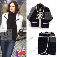 CHANEL 06PF Black Ivory Trim Boucle Wool Tweed Jacket Skirt Suit 38 シャネル ブラック アイボリー トリミング ブークレ ウール ツイード ジャケット スカート スーツ 即発