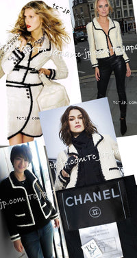CHANEL 06PF Black Ivory Trim Boucle Wool Tweed Jacket Skirt Suit 38 シャネル ブラック アイボリー トリミング ブークレ ウール ツイード ジャケット スカート スーツ 即発