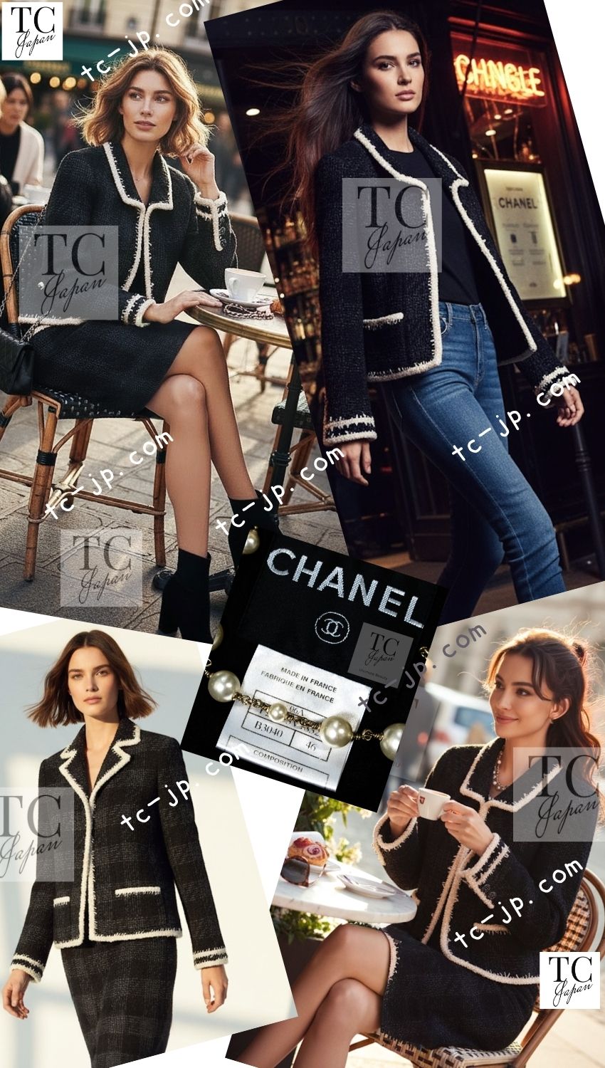 CHANEL 06PF Black Ivory Trim Boucle Wool Tweed Jacket Skirt Suit 38 シャネル ブラック アイボリー トリミング ブークレ ウール ツイード ジャケット スカート スーツ 即発