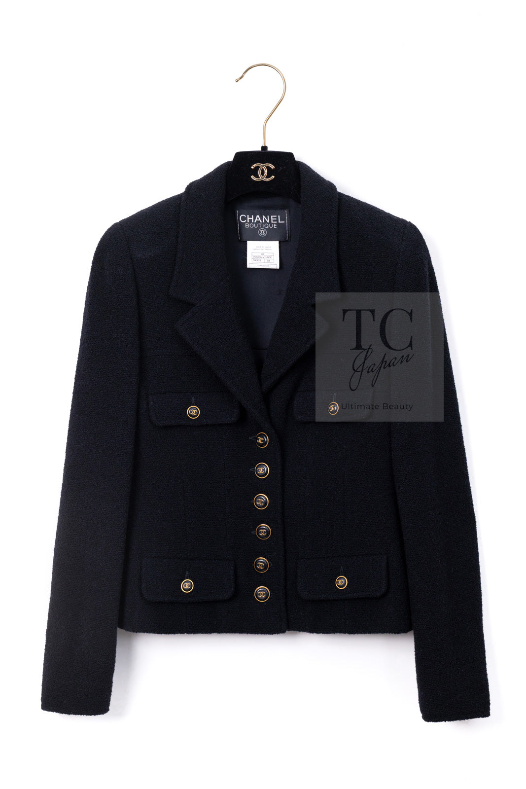 CHANEL 95A Vintage Black CC Buttons Wool Tweed Jacket Skirt Suit 38 シャネル ヴィンテージ ブラック ココボタン ウール ツイード ジャケット スカート スーツ 即発
