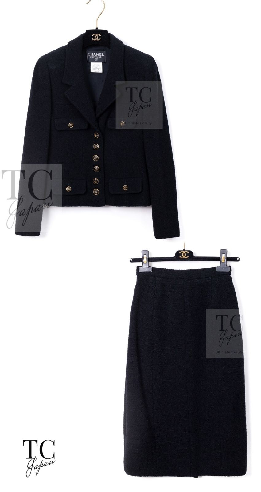 CHANEL 95A Vintage Black CC Buttons Wool Tweed Jacket Skirt Suit 38 シャネル ヴィンテージ ブラック ココボタン ウール ツイード ジャケット スカート スーツ 即発