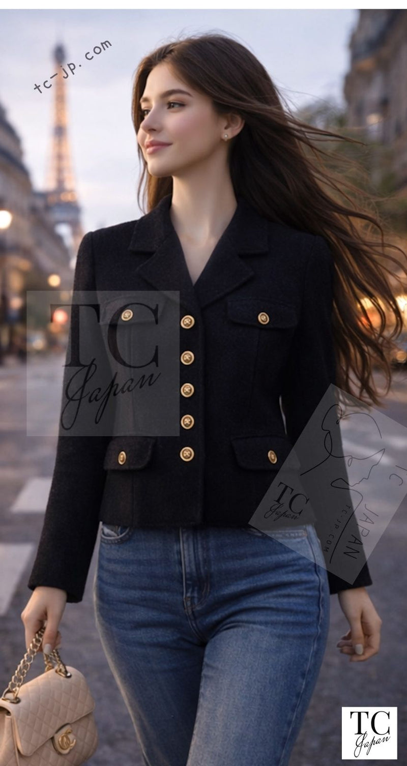 CHANEL 95A Vintage Black CC Buttons Wool Tweed Jacket Skirt Suit 38 シャネル ヴィンテージ ブラック ココボタン ウール ツイード ジャケット スカート スーツ 即発