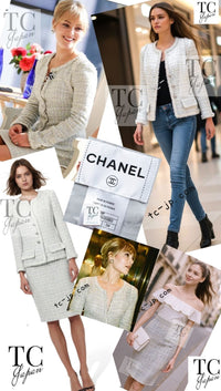 CHANEL 09S Light Gray Mint Cotton Wool Tweed Jacket Skirt Suit 34 シャネル ライト グレー ミント コットン ウール ツイード ジャケット スカート スーツ 即発