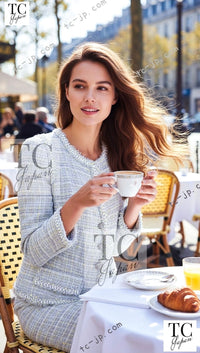 CHANEL 09S Light Gray Mint Cotton Wool Tweed Skirt 34 シャネル ライト グレー ミント コットン ウール ツイード スカート 即発 - TC JAPAN