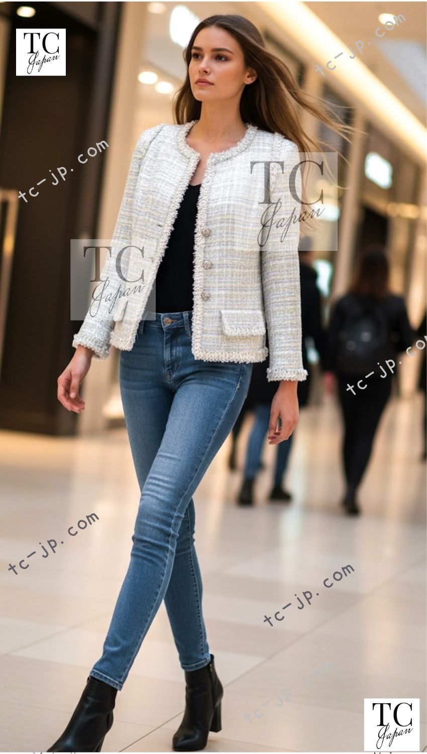 CHANEL 09S Light Gray Mint Cotton Wool Tweed Jacket Skirt Suit 34 シャネル ライト グレー ミント コットン ウール ツイード ジャケット スカート スーツ 即発