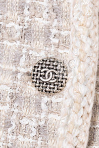 シャネル ジャケット スーツ CHANEL 14S グレー クリーム ダブル ツイード スカート 34 36