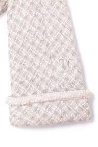 シャネル ジャケット スーツ CHANEL 14S グレー クリーム ダブル ツイード スカート 34 36