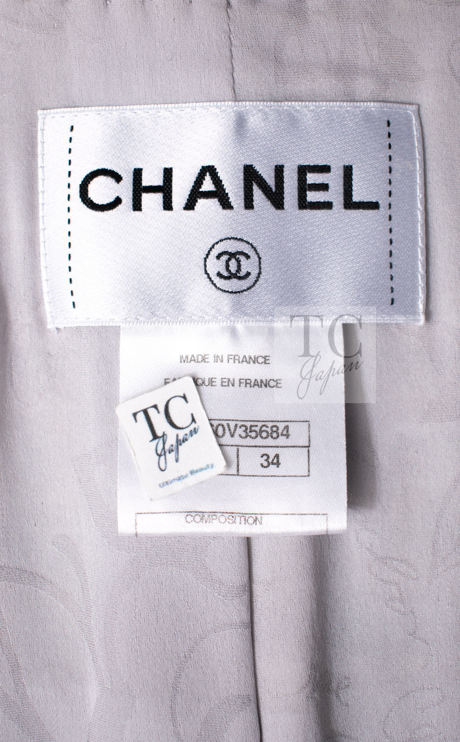 シャネル ジャケット スーツ CHANEL 14S グレー クリーム ダブル ツイード スカート 34 36