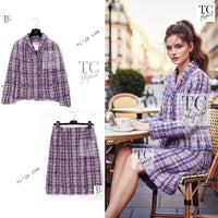 CHANEL 05A Purple Lavender Wool Soft Lesage Tweed Jacket Skirt Suit 38 40 42 シャネル パープル ラベンダー ソフト ウール ルサージュ ツイード ジャケット スカート スーツ 即発