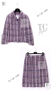 CHANEL 05A Purple Lavender Wool Soft Lesage Tweed Jacket Skirt Suit 38 40 42 シャネル パープル ラベンダー ソフト ウール ルサージュ ツイード ジャケット スカート スーツ 即発