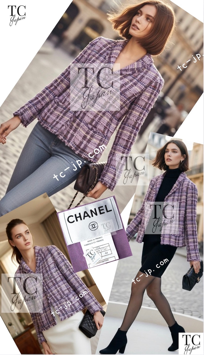CHANEL 05A Purple Lavender Wool Soft Lesage Tweed Jacket Skirt Suit 38 40 42 シャネル パープル ラベンダー ソフト ウール ルサージュ ツイード ジャケット スカート スーツ 即発