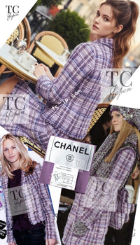CHANEL 05A Purple Lavender Wool Soft Lesage Tweed Jacket Skirt Suit 38 40 42 シャネル パープル ラベンダー ソフト ウール ルサージュ ツイード ジャケット スカート スーツ 即発