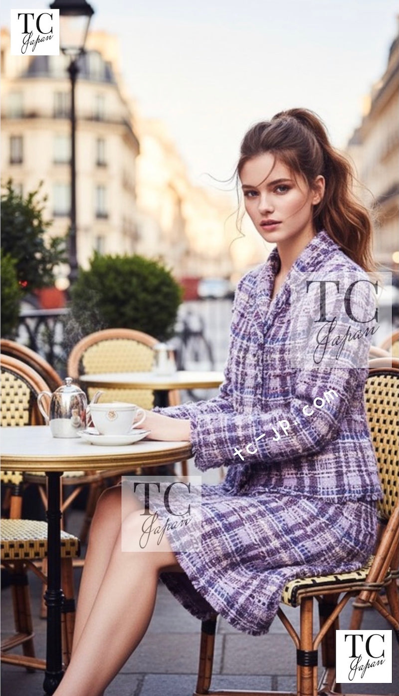 CHANEL 05A Purple Lavender Wool Soft Lesage Tweed Jacket Skirt Suit 38 40 42 シャネル パープル ラベンダー ソフト ウール ルサージュ ツイード ジャケット スカート スーツ 即発