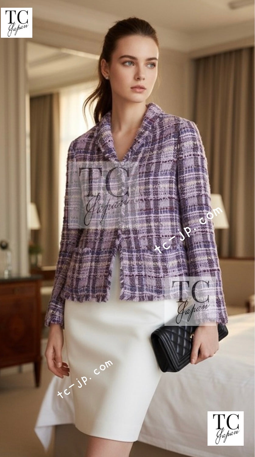 CHANEL 05A Purple Lavender Wool Soft Lesage Tweed Jacket Skirt Suit 38 40 42 シャネル パープル ラベンダー ソフト ウール ルサージュ ツイード ジャケット スカート スーツ 即発