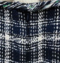 CHANEL 18S Navy Blue Ivory Checked Cotton Collarless Tweed Jacket Skirt Suit 42 シャネル ネイビー ブルー アイボリー チェック コットン ノーカラー ツイード ジャケット スカート スーツ 即発 - TC JAPAN