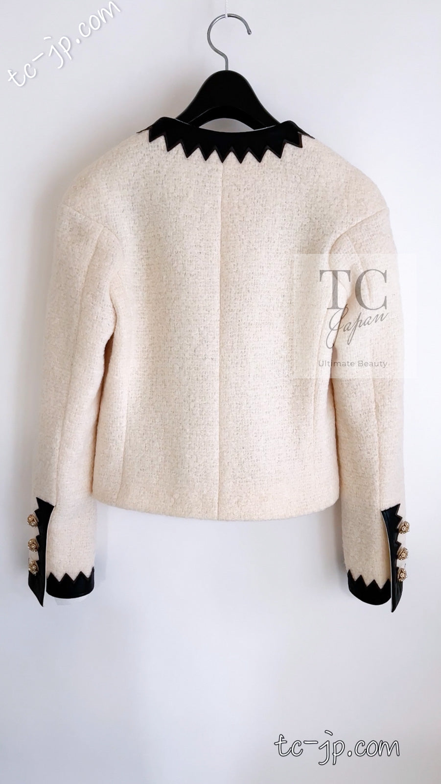 CHANEL 15PF Ivory Wool Mohair Leather Trim Jacket Skirt Suit 34 36 シャネル アイボリー ウール モヘア レザートリム ジャケット スカート スーツ 即発