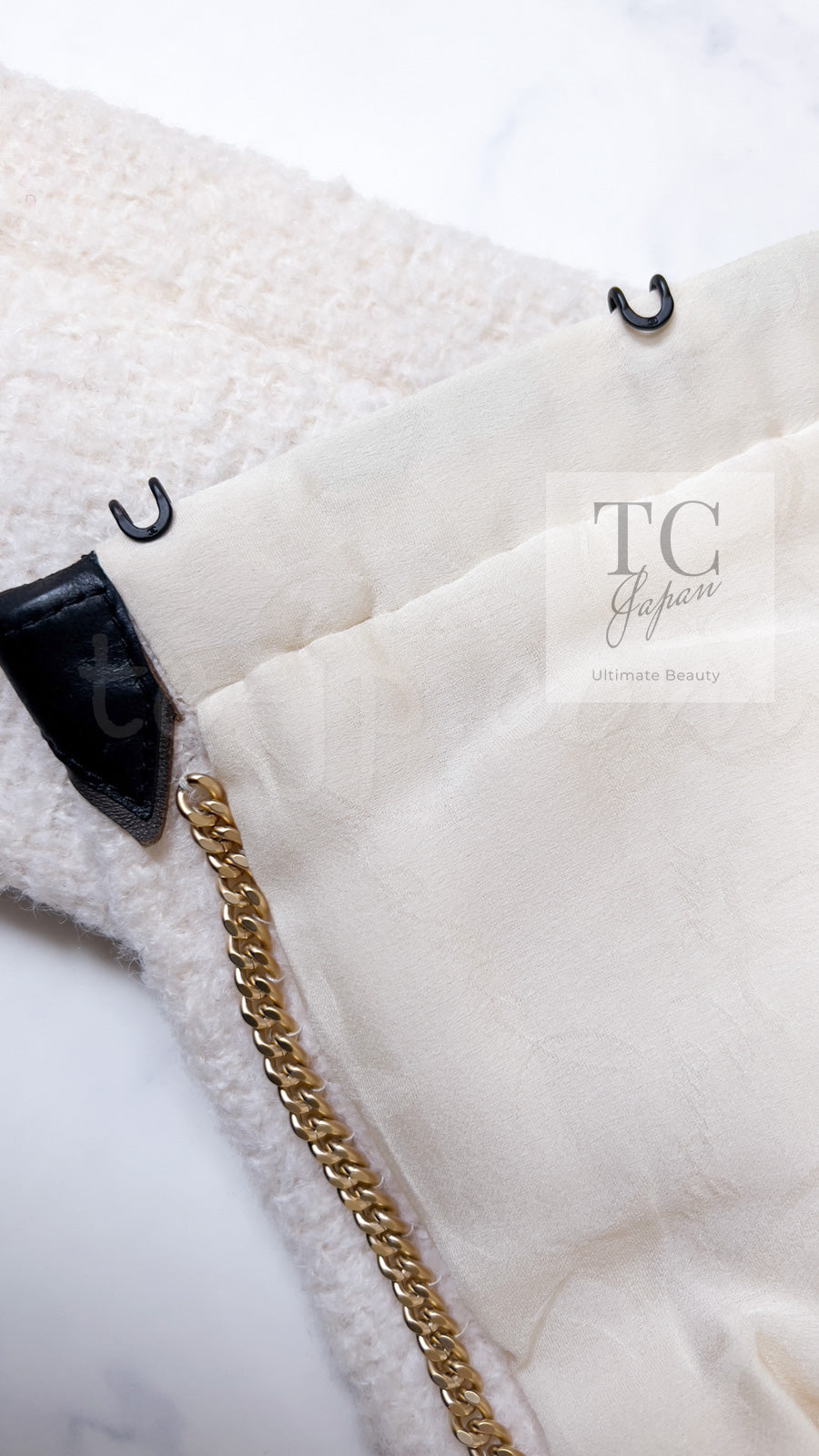 CHANEL 15PF Ivory Wool Mohair Leather Trim Jacket Skirt Suit 34 36 シャネル アイボリー ウール モヘア レザートリム ジャケット スカート スーツ 即発 - TC JAPAN