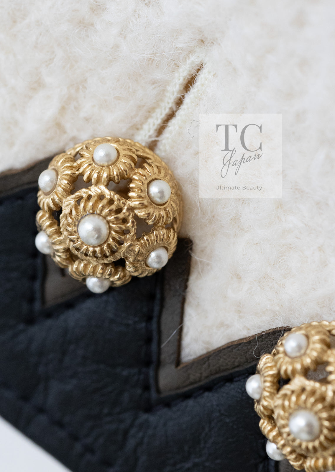 CHANEL 15PF Ivory Wool Mohair Leather Trim Jacket Skirt Suit 34 36 シャネル アイボリー ウール モヘア レザートリム ジャケット スカート スーツ 即発