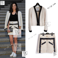 CHANEL 15PF Ivory Wool Mohair Leather Trim Jacket Skirt Suit 34 36 シャネル アイボリー ウール モヘア レザートリム ジャケット スカート スーツ 即発