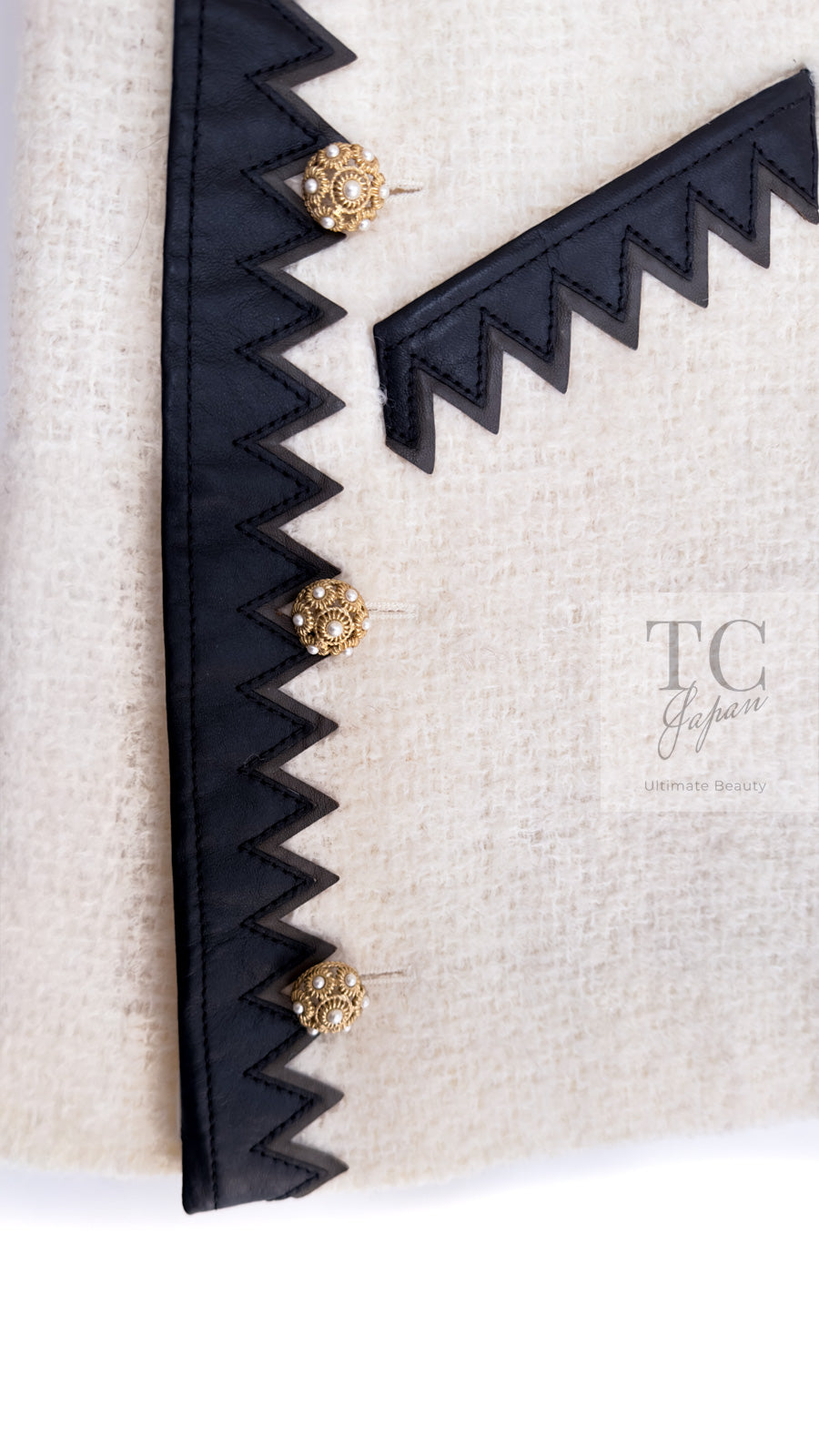 CHANEL 15PF Ivory Wool Mohair Leather Trim Jacket Skirt Suit 34 36 シャネル アイボリー ウール モヘア レザートリム ジャケット スカート スーツ 即発 - TC JAPAN