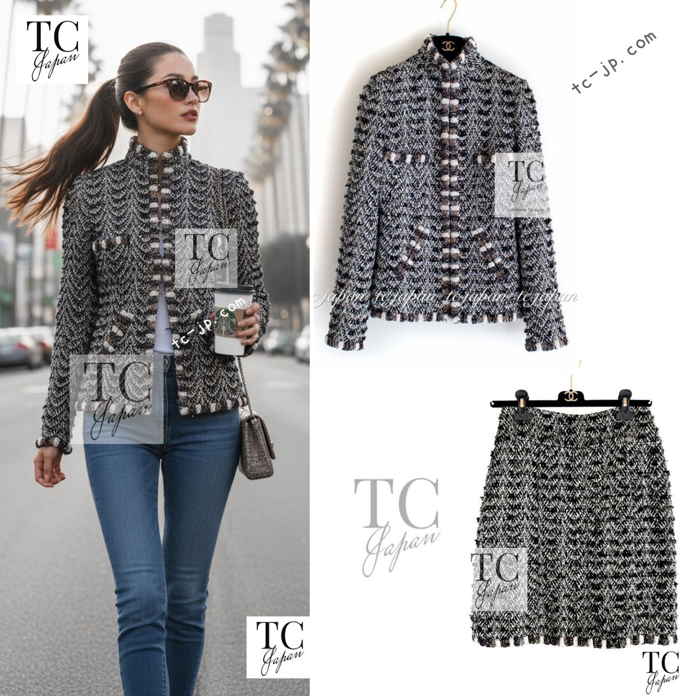 CHANEL 12PF Brown Black Metallic Tweed Jacket Skirt Suit 36 シャネル ブラウン ブラック メタリック ツイード ジャケット スカート スーツ 即発