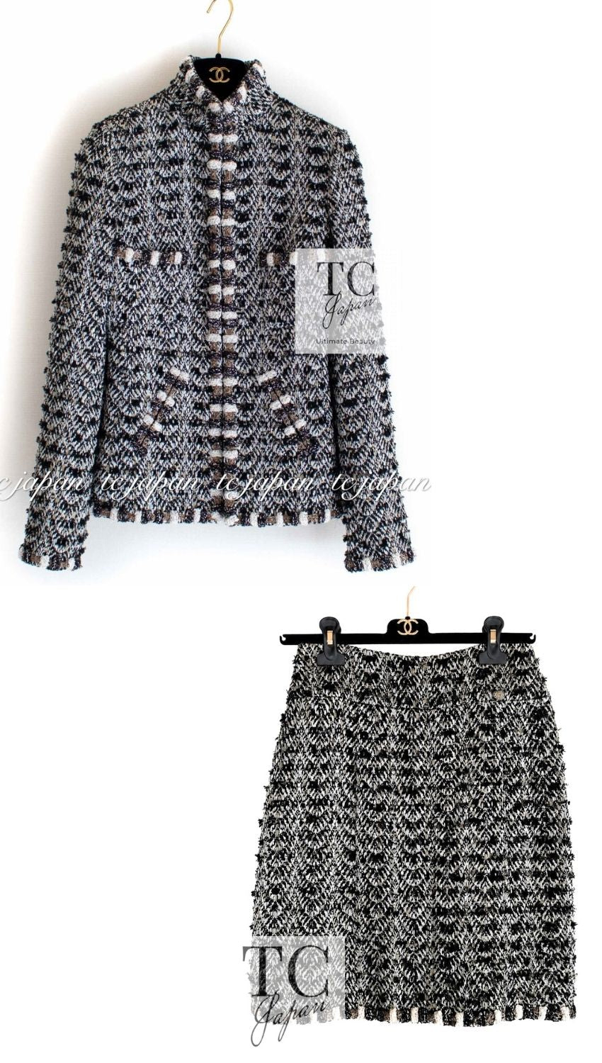 CHANEL 12PF Brown Black Metallic Tweed Jacket Skirt Suit 36 シャネル ブラウン ブラック メタリック ツイード ジャケット スカート スーツ 即発