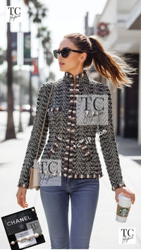 CHANEL 12PF Brown Black Metallic Tweed Jacket Skirt Suit 36 シャネル ブラウン ブラック メタリック ツイード ジャケット スカート スーツ 即発