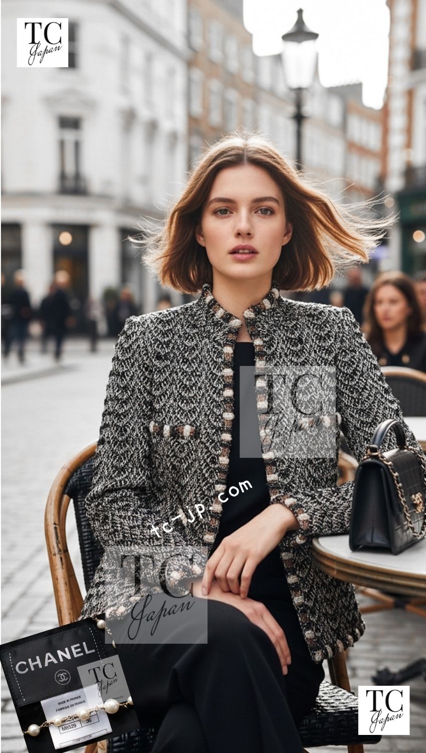 CHANEL 12PF Brown Black Metallic Tweed Jacket Skirt Suit 36 シャネル ブラウン ブラック メタリック ツイード ジャケット スカート スーツ 即発