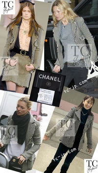 CHANEL 06A Black Herringbone Chevron Wool Tweed Jacket Skirt Suit 34 シャネル ブラック シェベロン ウール ツイード ジャケット スカート スーツ 即発