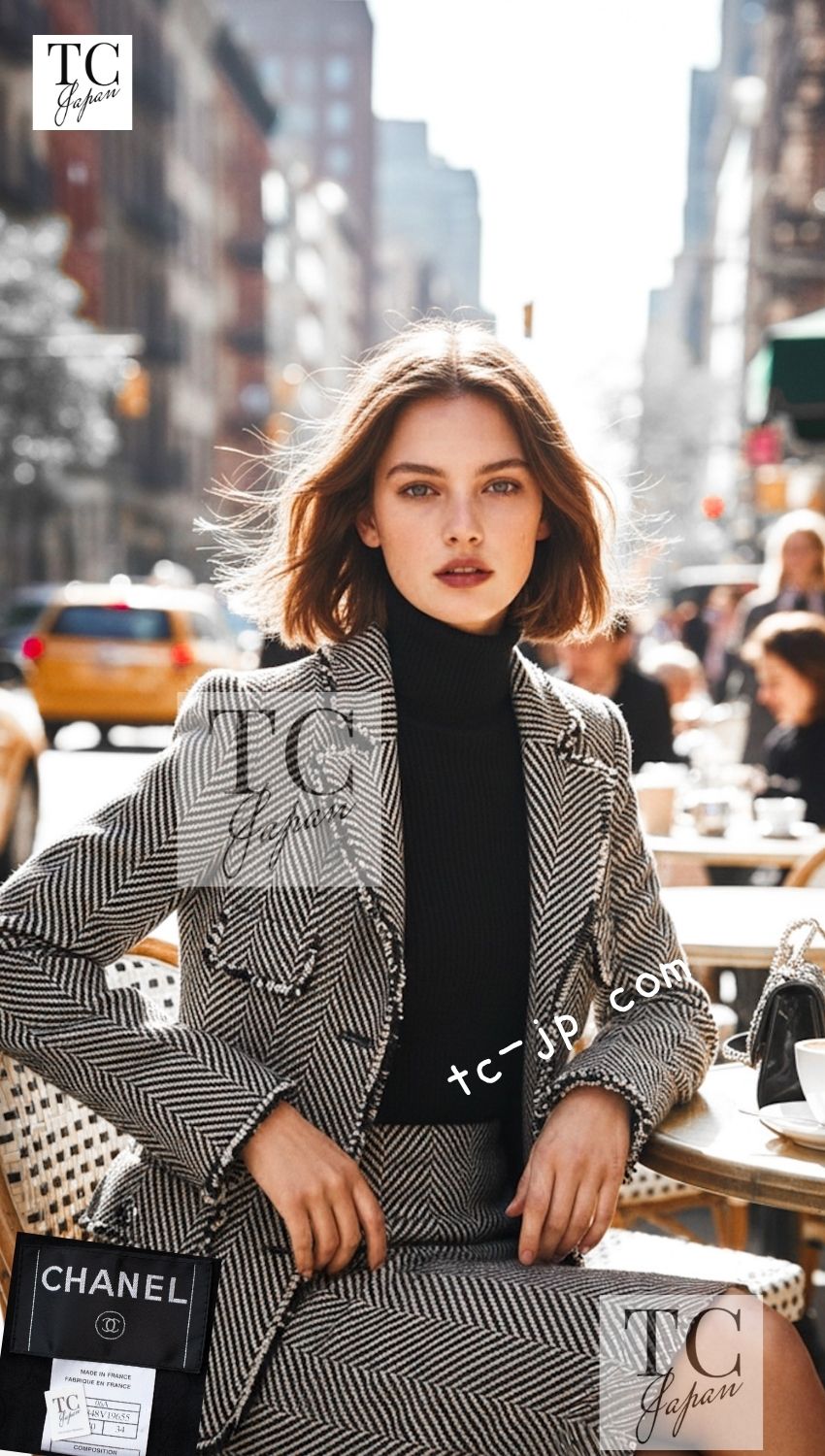 CHANEL 06A black tweed wool women's suit 1