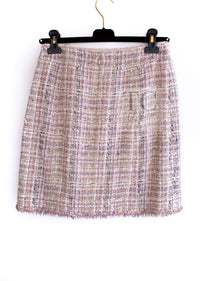 CHANEL 07C Pink Beige Multi Collarless Tweed Jacket Skirt Suit 36 シャネル ピンク ベージュ ノーカラー ツイード ジャケット スカート スーツ 即発