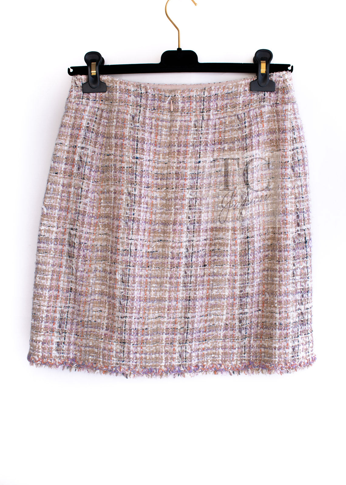 CHANEL 07C Pink Beige Multi Collarless Tweed Jacket Skirt Suit 36 シャネル ピンク ベージュ ノーカラー ツイード ジャケット スカート スーツ 即発