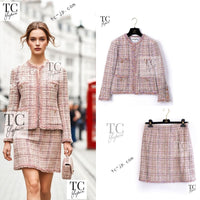 CHANEL 07C Pink Beige Multi Collarless Tweed Jacket Skirt Suit 36 シャネル ピンク ベージュ ノーカラー ツイード ジャケット スカート スーツ 即発