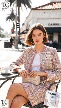 CHANEL 07C Pink Beige Multi Collarless Tweed Jacket Skirt Suit 36 シャネル ピンク ベージュ ノーカラー ツイード ジャケット スカート スーツ 即発
