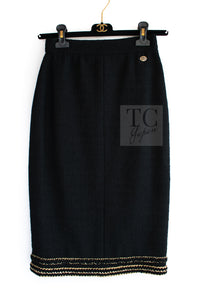 CHANEL 17PF Black Gold Trim Wool Tweed Jacket Skirt Suit 34 シャネル ブラック ゴールド トリミング ウール ジャケット スカート スーツ 即発