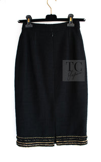 CHANEL 17PF Black Gold Trim Wool Tweed Jacket Skirt Suit 34 シャネル ブラック ゴールド トリミング ウール ジャケット スカート スーツ 即発