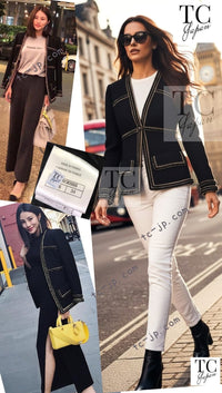 CHANEL 17PF Black Gold Trim Wool Tweed Jacket Skirt Suit 34 シャネル ブラック ゴールド トリミング ウール ジャケット スカート スーツ 即発