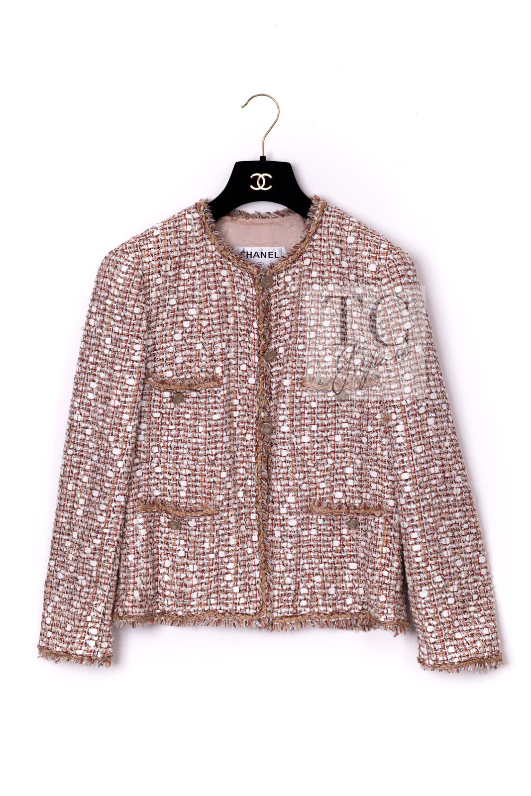 CHANEL Jacket Skirt Suit 06S Red White Brown Tweed Karl Lagerfeld 2