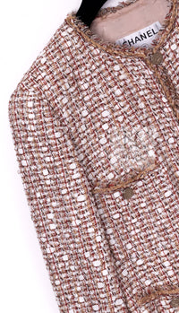 CHANEL Jacket Skirt Suit 06S Red White Brown Tweed Karl Lagerfeld 12