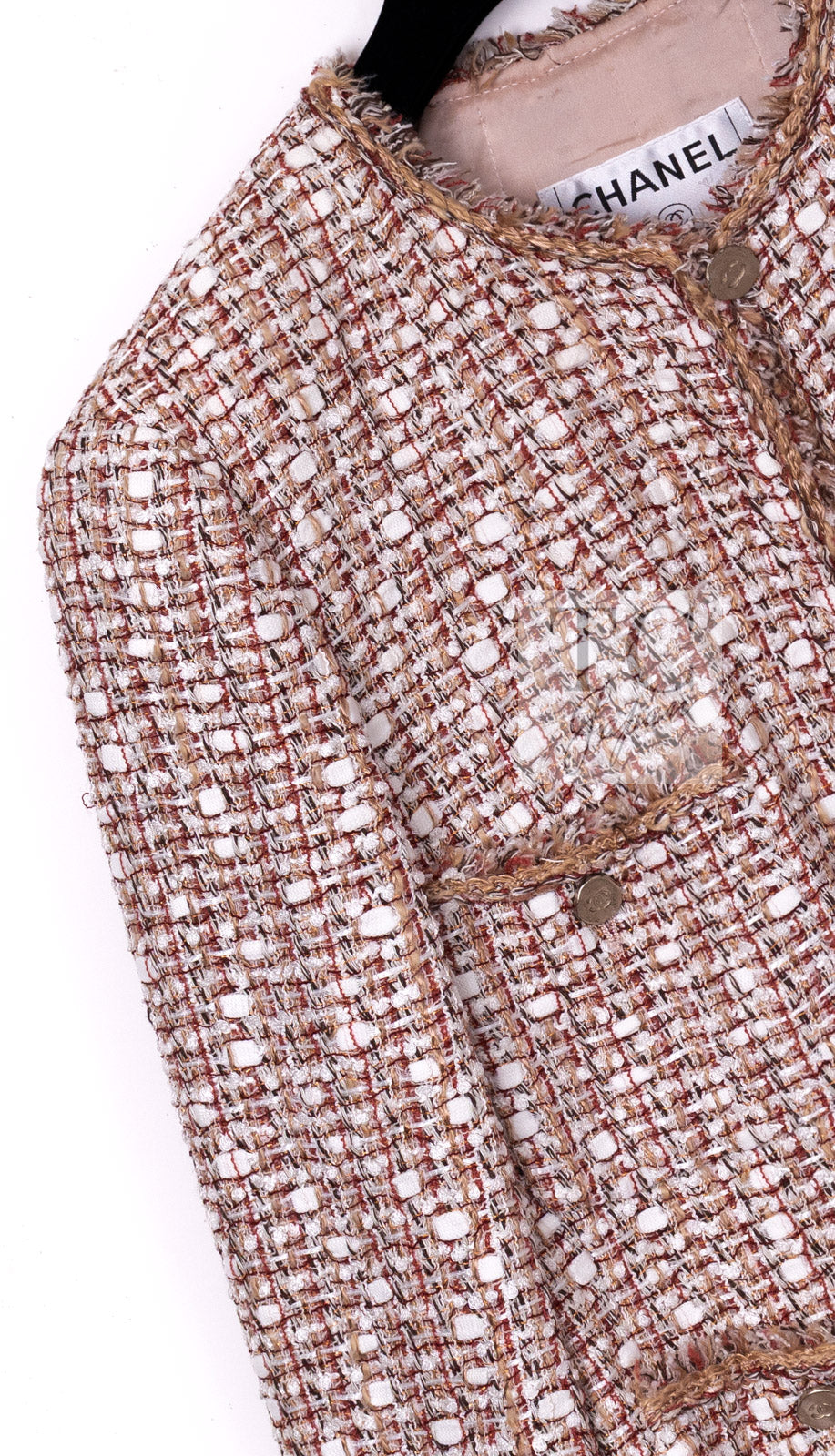 CHANEL Jacket Skirt Suit 06S Red White Brown Tweed Karl Lagerfeld 12