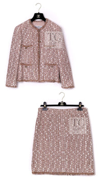 CHANEL Jacket Skirt Suit 06S Red White Brown Tweed Karl Lagerfeld 11