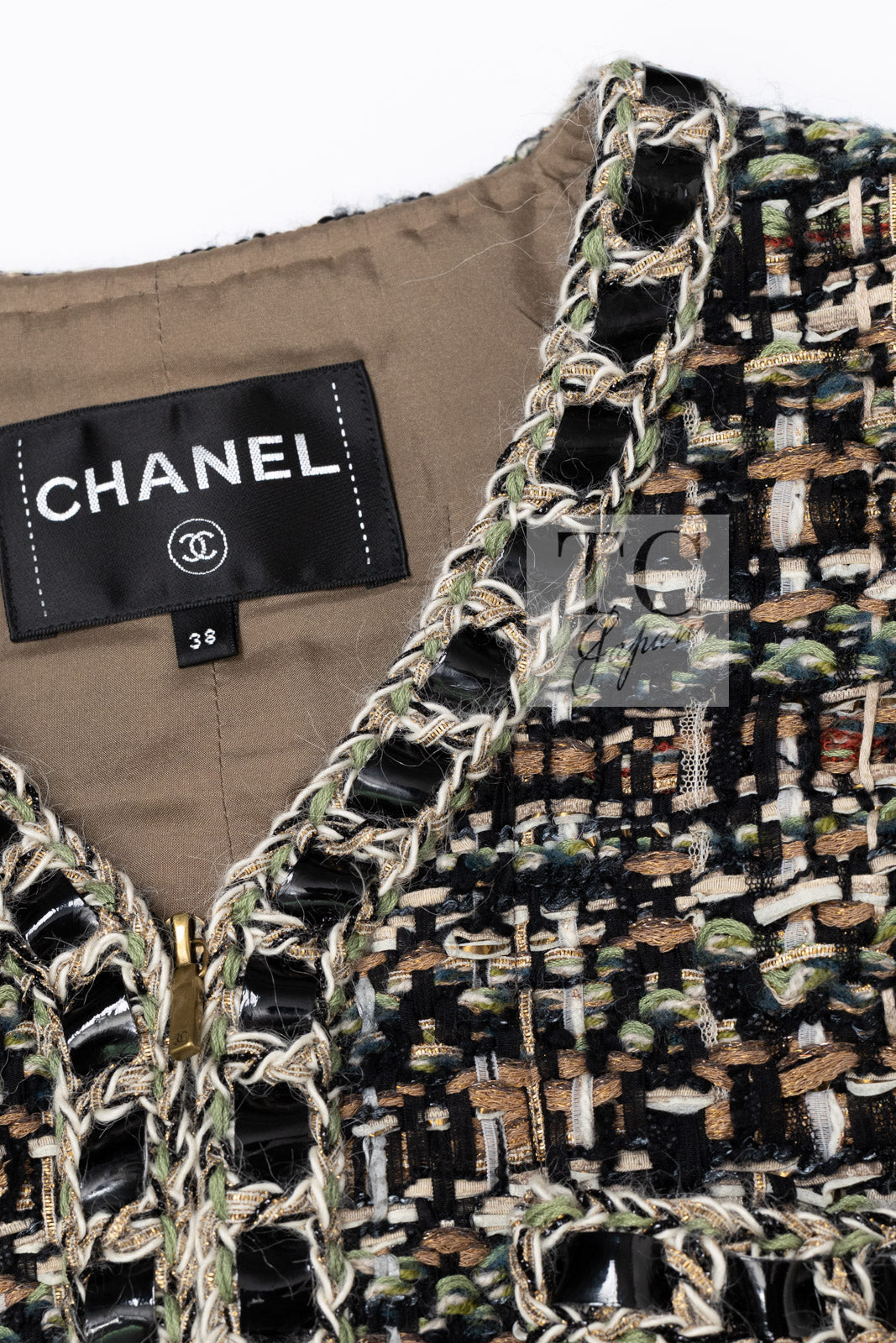 シャネル ジャケット スカート スーツ CHANEL 16PF ブラウン ミックス ジッパー ツイード 36 38