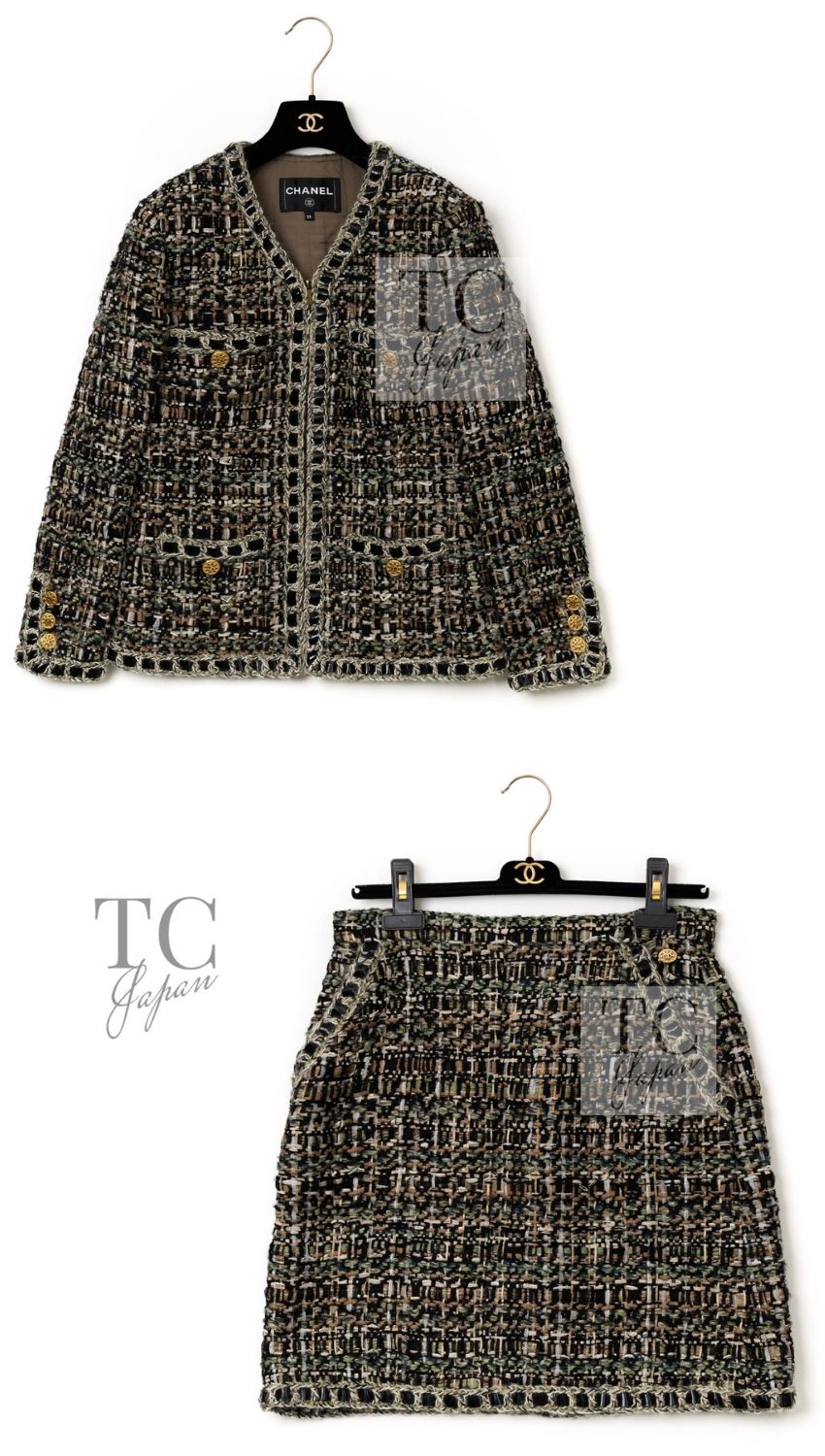 CHANEL 16PF Brown Mix Tweed Jacket & Skirt Suit