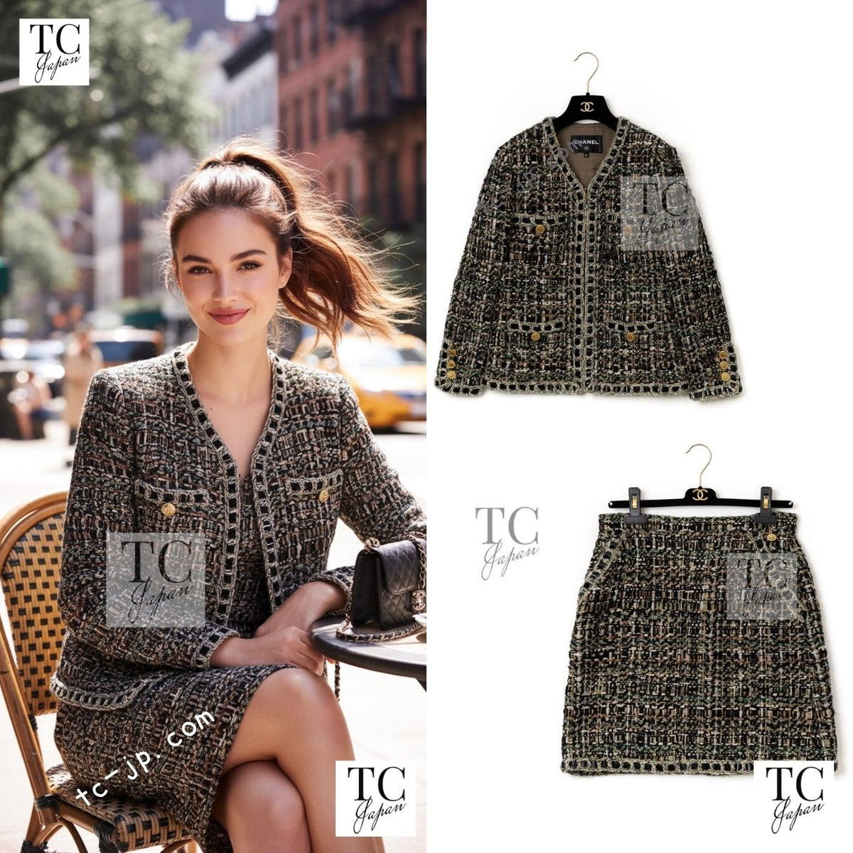 CHANEL 16PF Brown Mix Zipper Tweed Jacket Skirt Suit 36 38 1