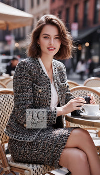 CHANEL 16PF Brown Mix Zipper Tweed Jacket Skirt Suit 36 38 13