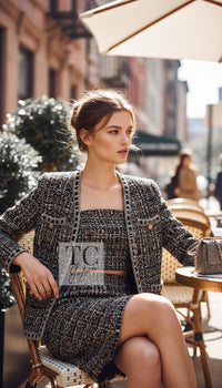 CHANEL 16PF Brown Mix Zipper Tweed Jacket Skirt Suit 36 38 16